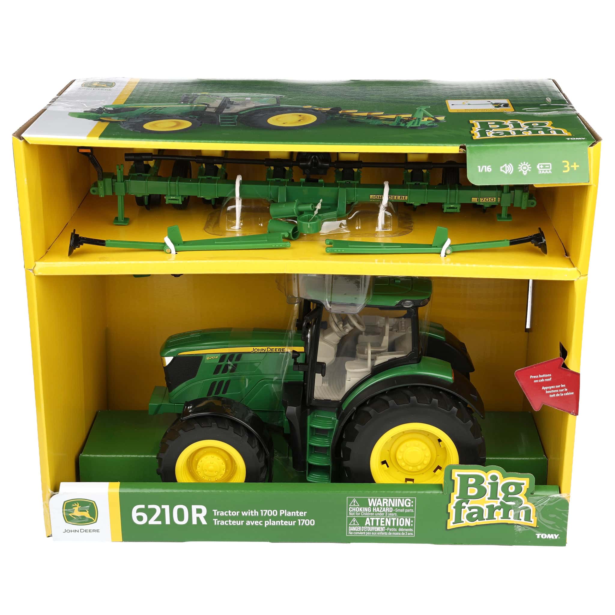 1/16 John Deere 6210R Toy Tractor with Lights & Sounds and 6 Row