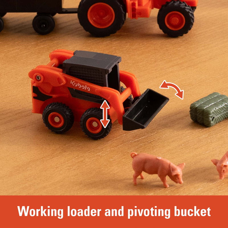 1/64 Kubota 20 Piece Farm Toy Value Set with Tractors, Trailers, Skid Loader, Pickup Truck, & Accessories by ERTL
