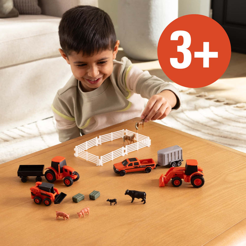 1/64 Kubota 20 Piece Farm Toy Value Set with Tractors, Trailers, Skid Loader, Pickup Truck, & Accessories by ERTL