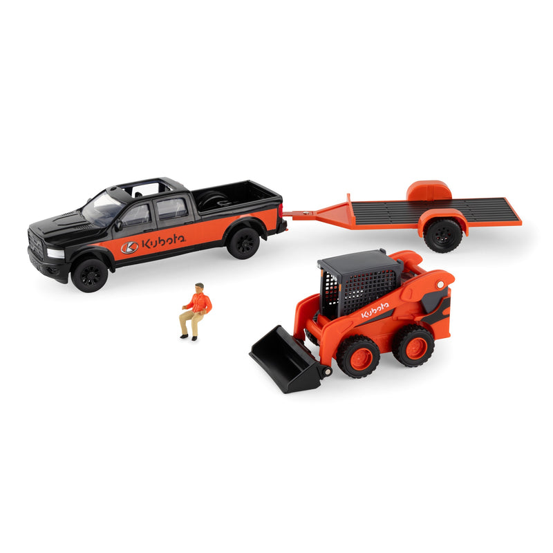 1/32 Kubota Skid Steer Loader Toy Set with Pickup Truck, Trailer, & Figure by ERTL