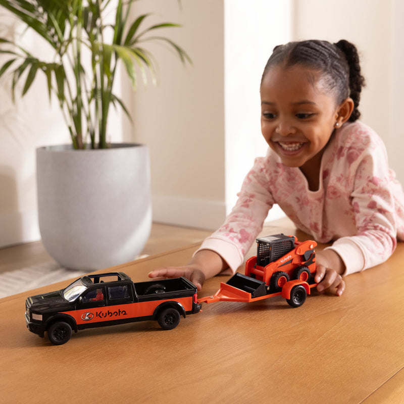 1/32 Kubota Skid Steer Loader Toy Set with Pickup Truck, Trailer, & Figure by ERTL