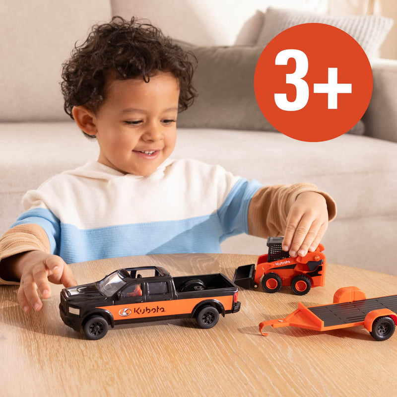 1/32 Kubota Skid Steer Loader Toy Set with Pickup Truck, Trailer, & Figure by ERTL
