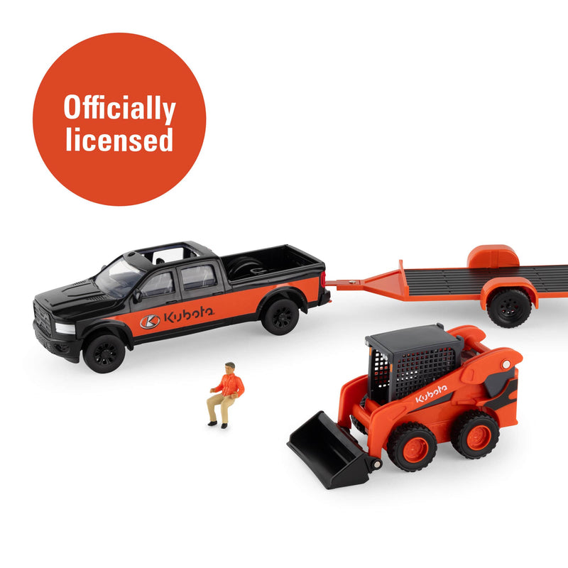 1/32 Kubota Skid Steer Loader Toy Set with Pickup Truck, Trailer, & Figure by ERTL