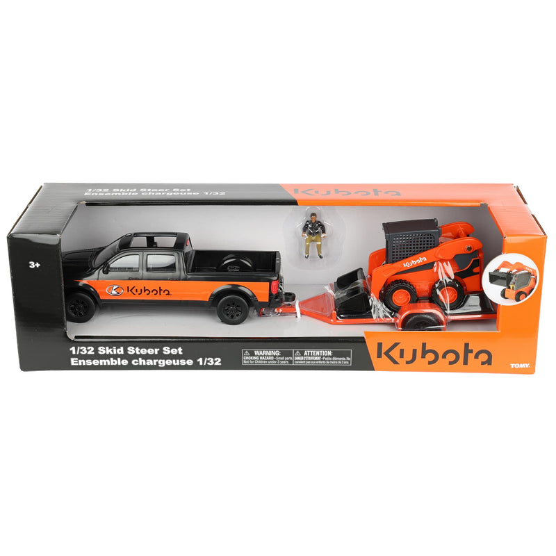 1/32 Kubota Skid Steer Loader Toy Set with Pickup Truck, Trailer, & Figure by ERTL