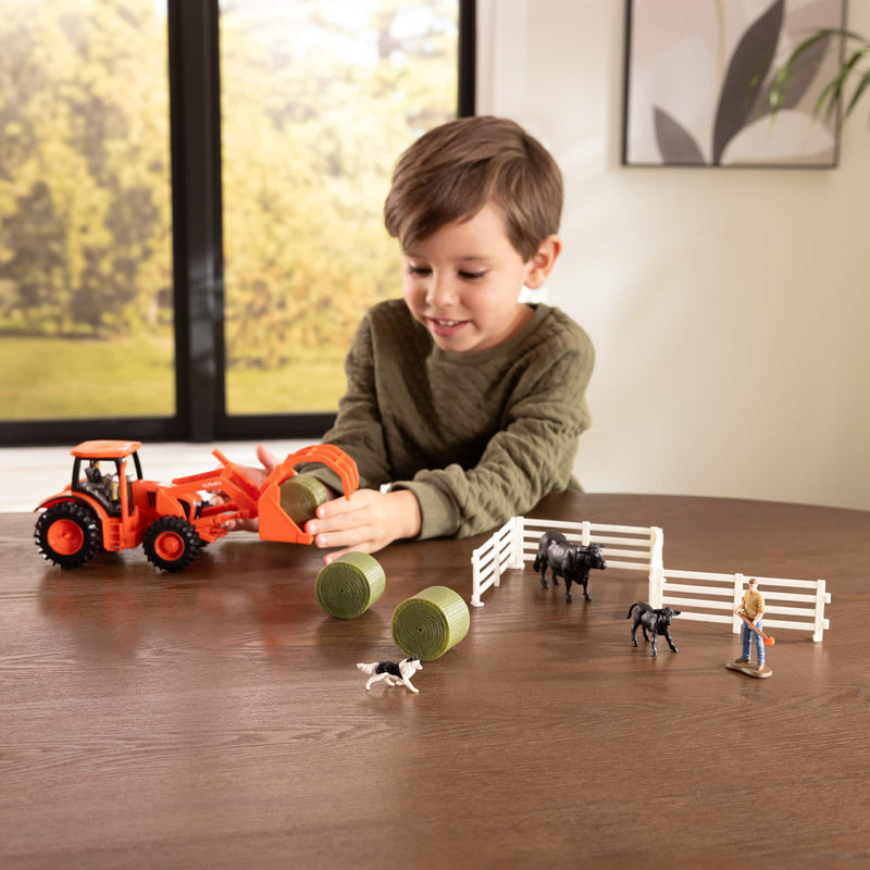 1/32 Kubota 15-Piece Farm Toy Playset with Tractor & Loader, Animals, Figures, & Accessories by ERTL