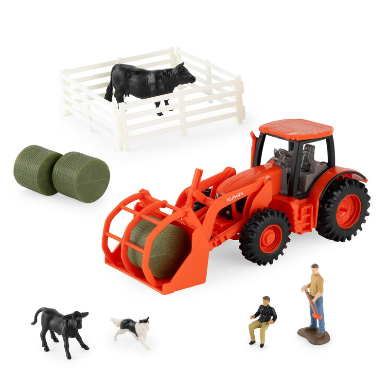 1/32 Kubota 15-Piece Farm Toy Playset with Tractor & Loader, Animals, Figures, & Accessories by ERTL