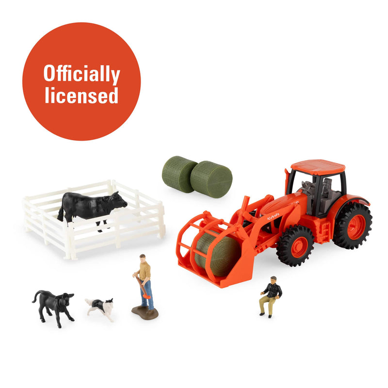 1/32 Kubota 15-Piece Farm Toy Playset with Tractor & Loader, Animals, Figures, & Accessories by ERTL