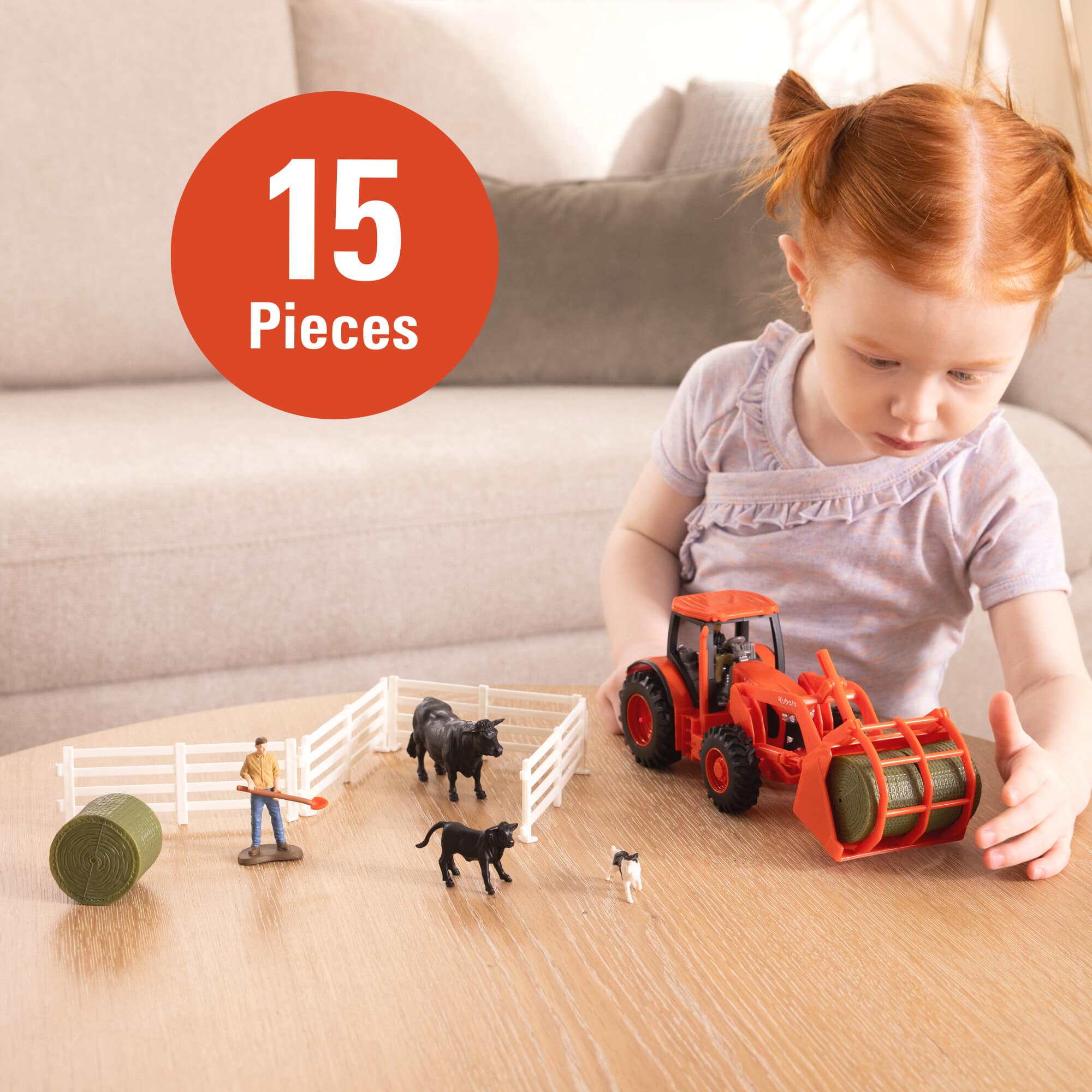 1/32 Kubota 15-Piece Farm Toy Playset with Tractor & Loader