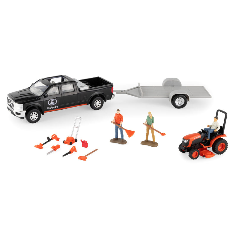 1/32 Kubota 15-Piece Lawn Care Playset with Pickup Truck, Trailer, Mower, & Accessories by ERTL