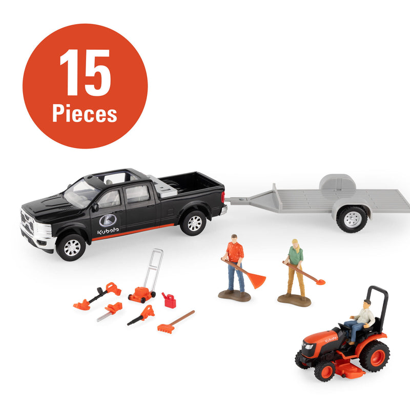 1/32 Kubota 15-Piece Lawn Care Playset with Pickup Truck, Trailer, Mower, & Accessories by ERTL