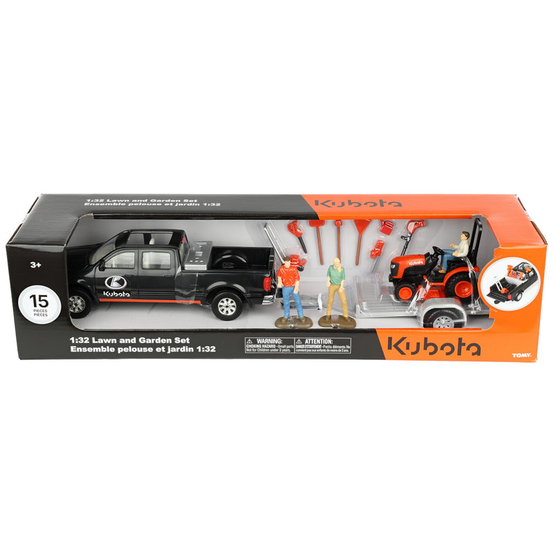 1/32 Kubota 15-Piece Lawn Care Playset with Pickup Truck, Trailer, Mower, & Accessories by ERTL