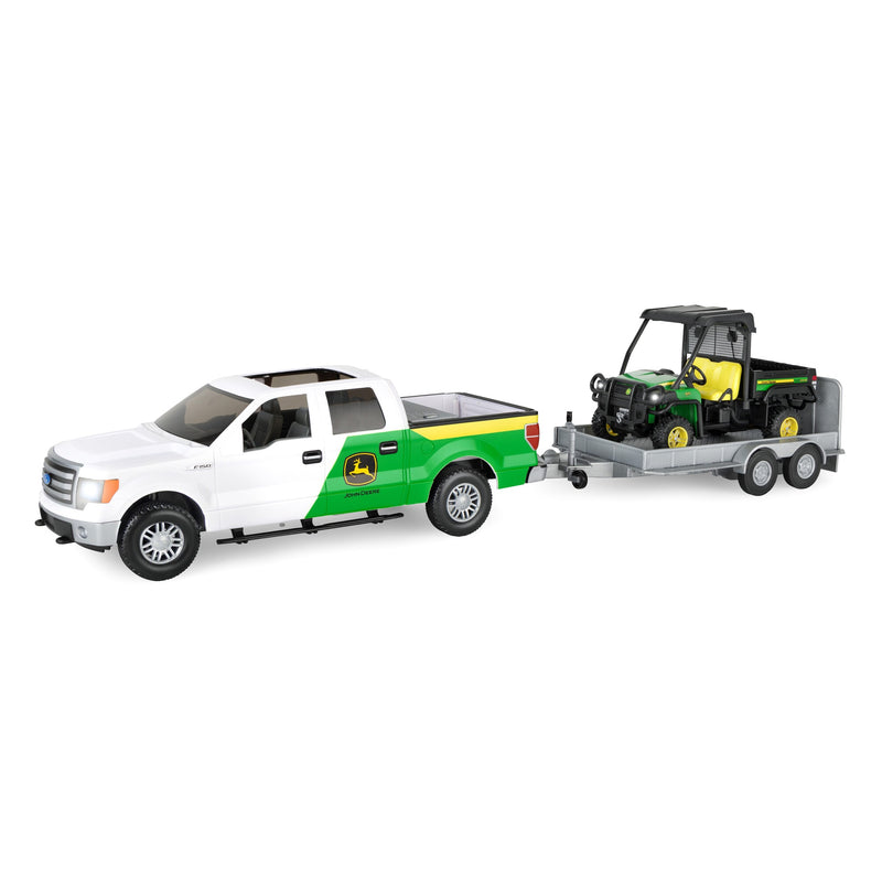 1/16 Big Farm John Deere Toy Set with Ford F-150 Pickup Truck, Trailer, & John Deere Gator with Lights & Sounds