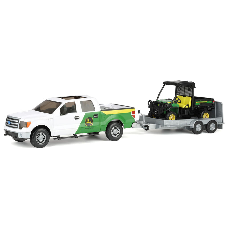 1/16 Big Farm John Deere Toy Set with Ford F-150 Pickup Truck, Trailer, & John Deere Gator with Lights & Sounds