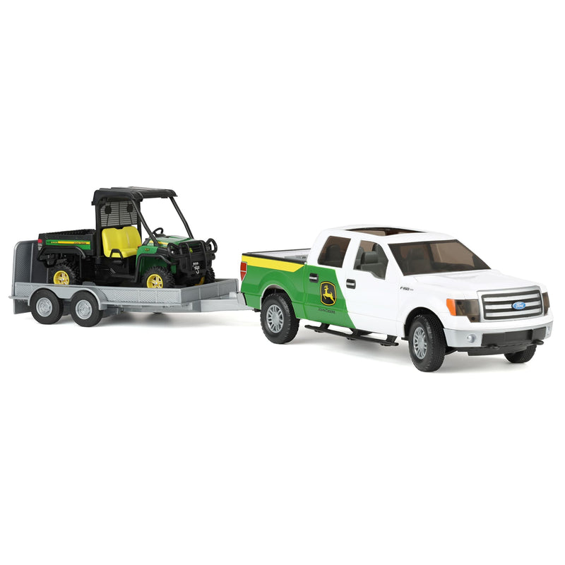 1/16 Big Farm John Deere Toy Set with Ford F-150 Pickup Truck, Trailer, & John Deere Gator with Lights & Sounds