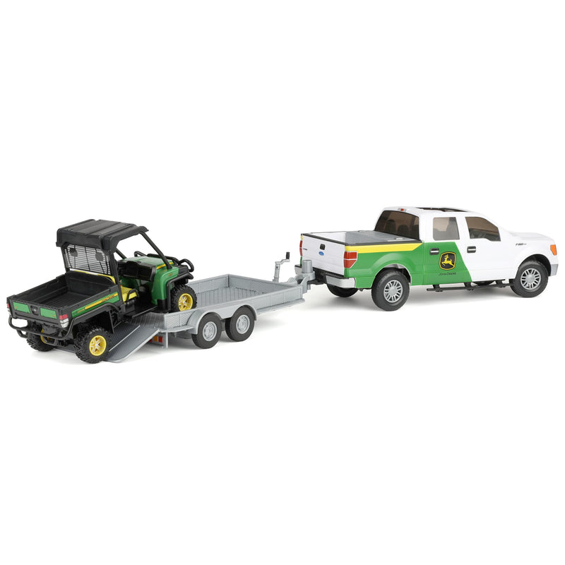 1/16 Big Farm John Deere Toy Set with Ford F-150 Pickup Truck, Trailer, & John Deere Gator with Lights & Sounds