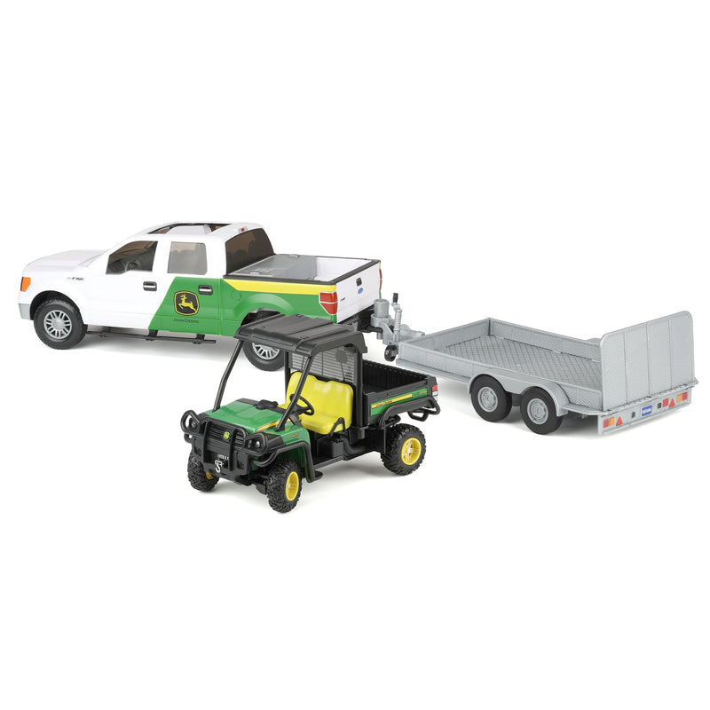 1/16 Big Farm John Deere Toy Set with Ford F-150 Pickup Truck, Trailer, & John Deere Gator with Lights & Sounds