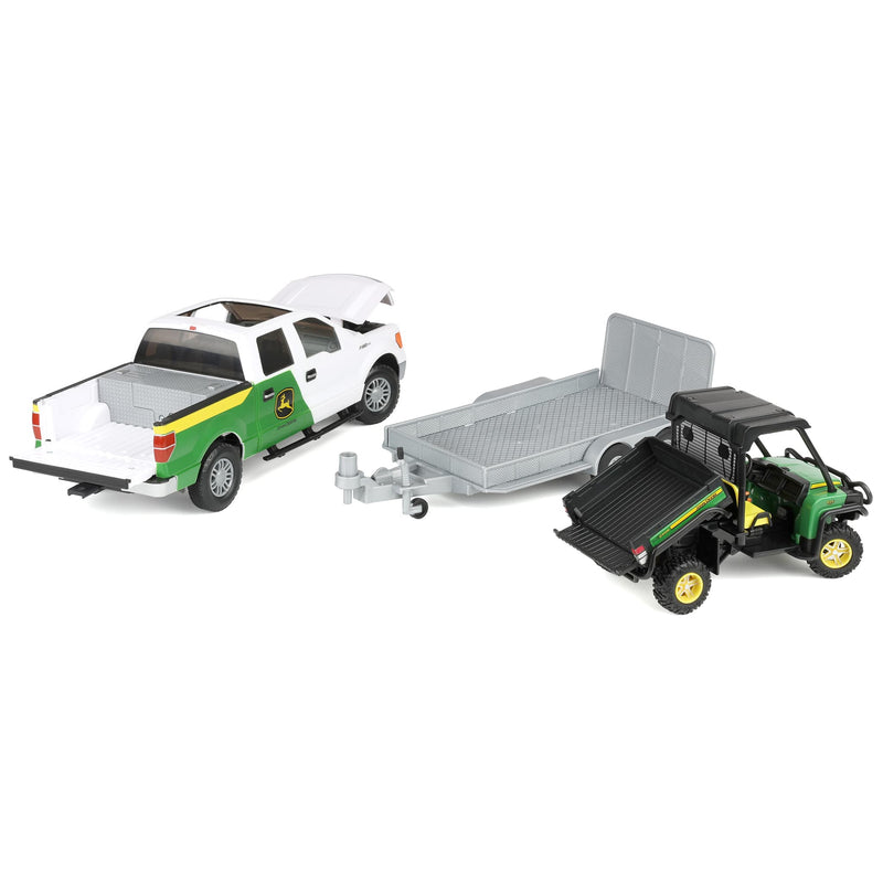 1/16 Big Farm John Deere Toy Set with Ford F-150 Pickup Truck, Trailer, & John Deere Gator with Lights & Sounds