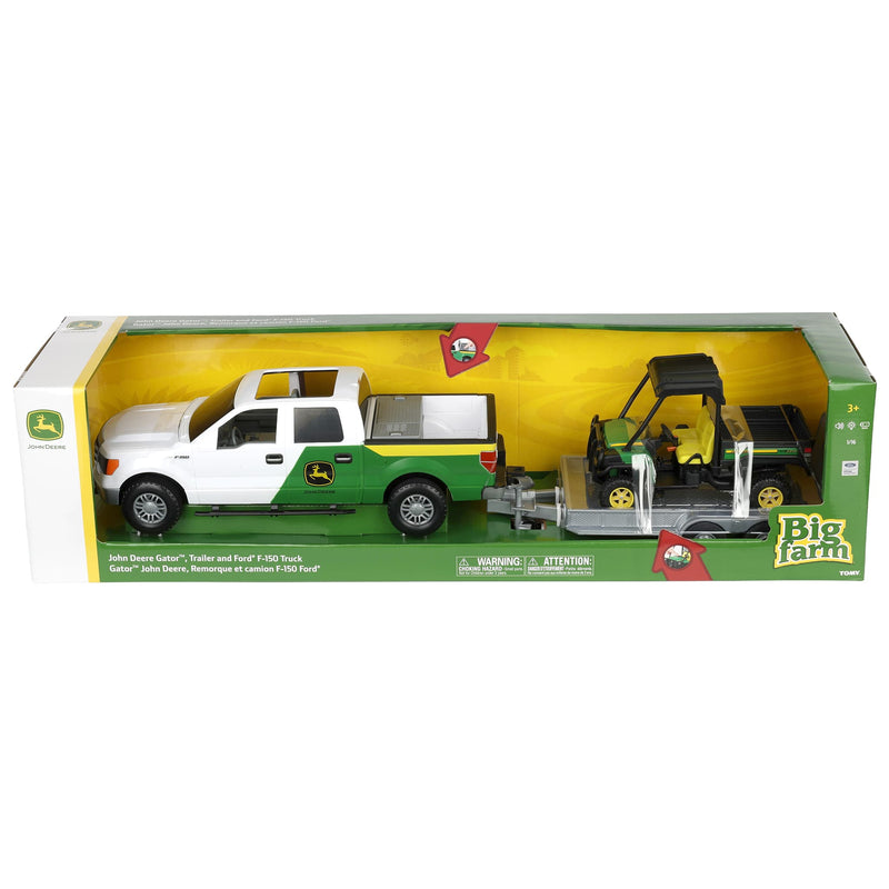 1/16 Big Farm John Deere Toy Set with Ford F-150 Pickup Truck, Trailer, & John Deere Gator with Lights & Sounds