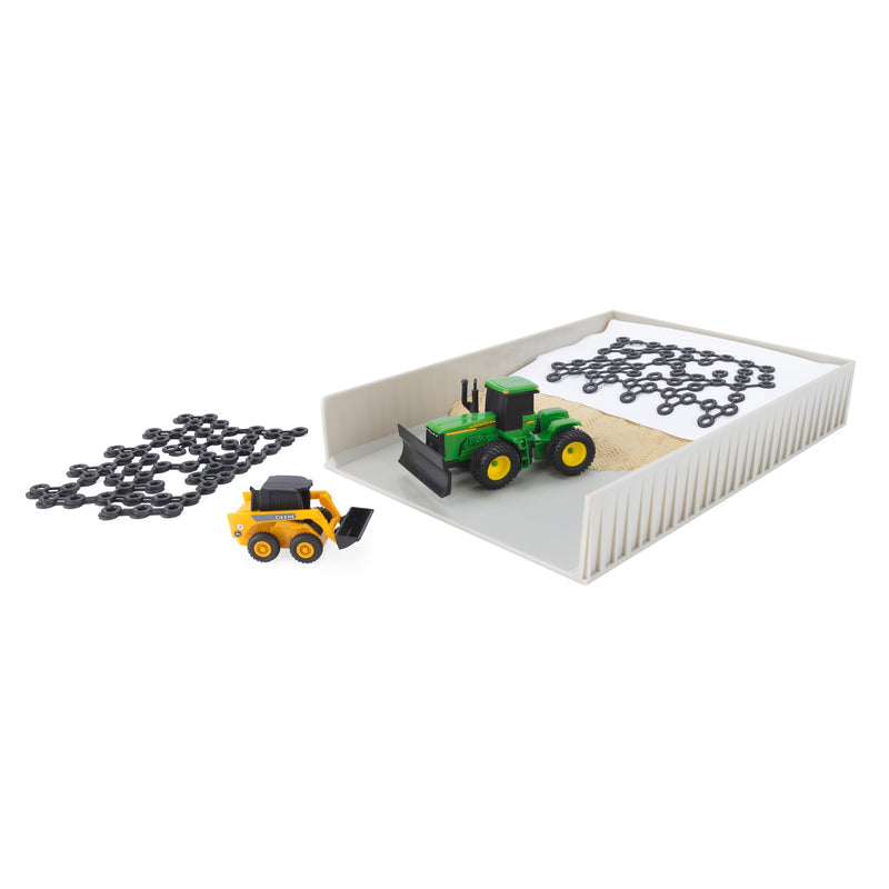 1/64 John Deere Silage Bunker Farm Toy Set with John Deere Tractor, Skid Steer, Silage, Bunker, Cover, & Tires by ERTL