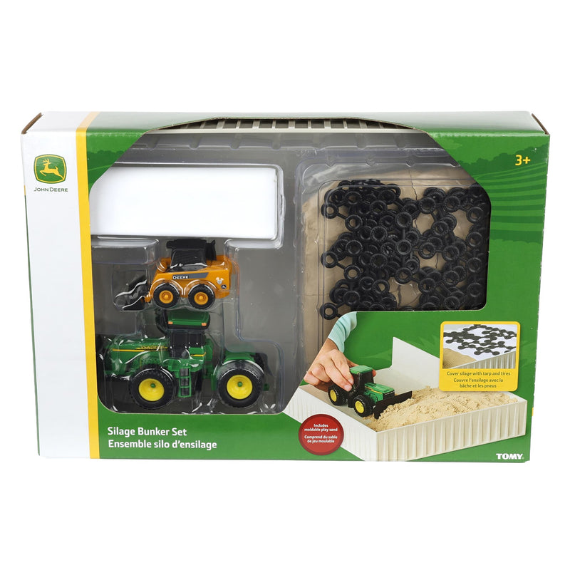 1/64 John Deere Silage Bunker Farm Toy Set with John Deere Tractor, Skid Steer, Silage, Bunker, Cover, & Tires by ERTL