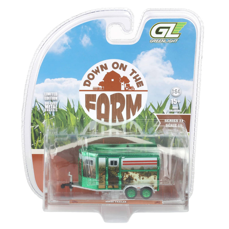 Green Chrome Chase Unit ~ 1/64 Horse Trailer with Custom Horse Wrap, Down on the Farm Series 11