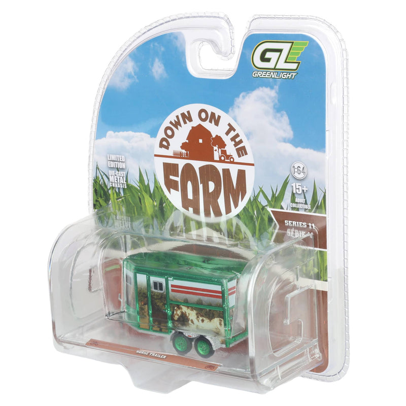 Green Chrome Chase Unit ~ 1/64 Horse Trailer with Custom Horse Wrap, Down on the Farm Series 11