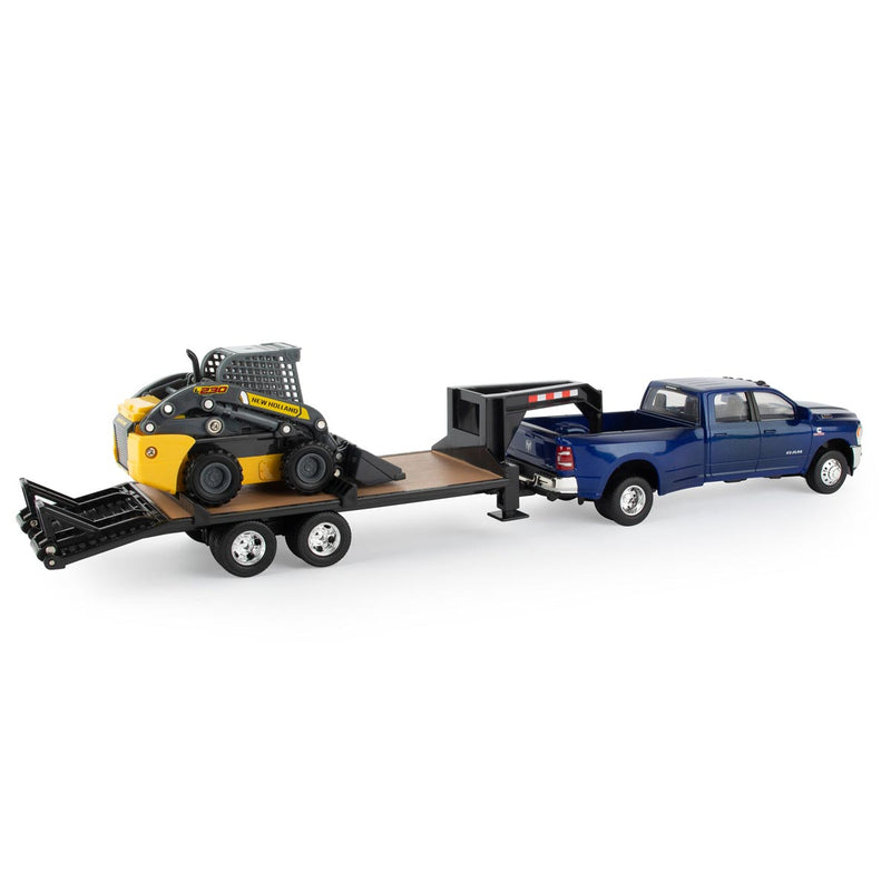 1/32 RAM 3500 Dually Quad Cab Pickup Truck with Lowboy Trailer & New Holland L230 Skid Steer by ERTL
