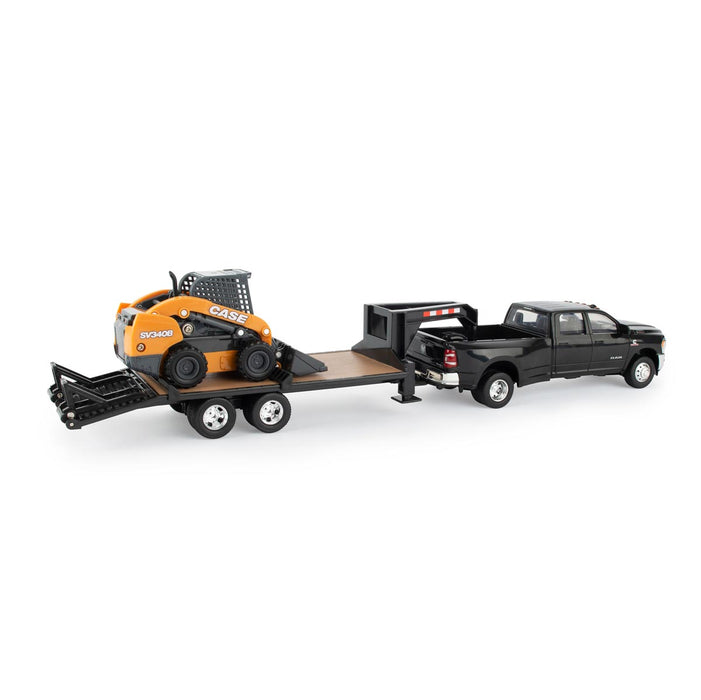 1/32 RAM 3500 Dually Quad Cab w/ CASE SV340B Skid Steer & Gooseneck Trailer