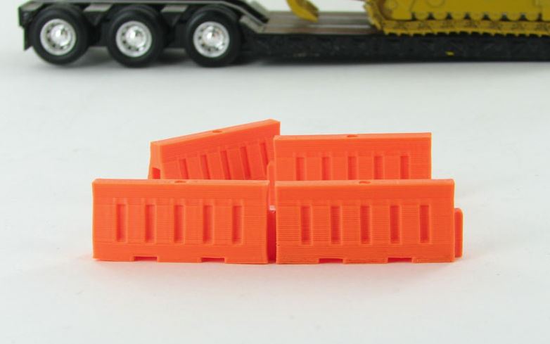 1/50 Orange Water Filled Type Safety Barriers, 4 Pack, 3D Printed