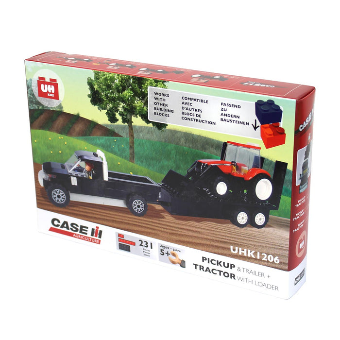 Case IH Magnum Tractor with Loader + Pickup & Trailer, 231 Piece Block Set