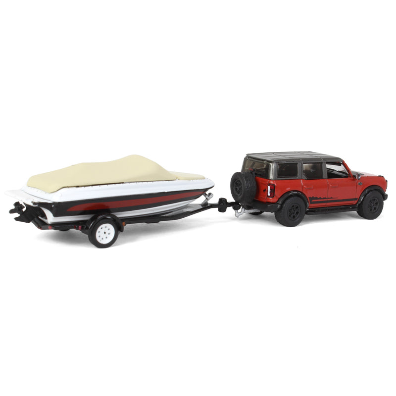 1/64 2021 Ford Bronco Wildtrak with Boat Trailer, Red, Hitch & Tow Series 23