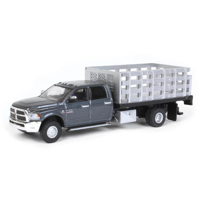 1/64 2018 Ram 3500 Dually Stake Truck, Granite Crystal Metallic Clear Coat