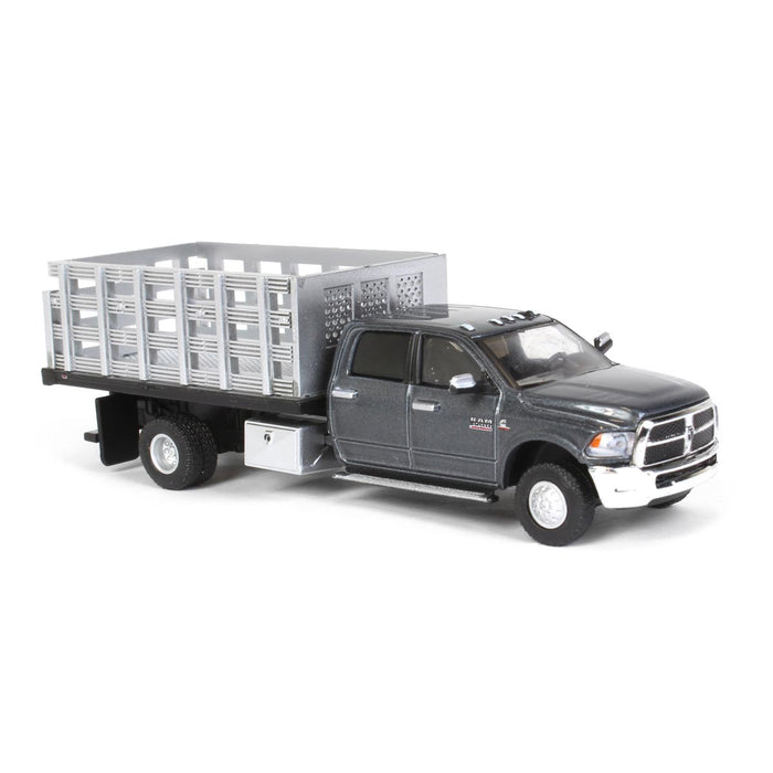 1/64 2018 Ram 3500 Dually Stake Truck, Granite Crystal Metallic Clear Coat