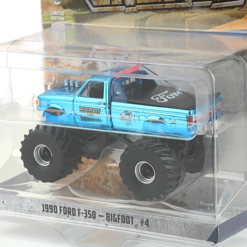 Blue Chrome Chase ~ 1/64 1990 Ford F-350, Bigfoot #4, Kings of Crunch Series 16