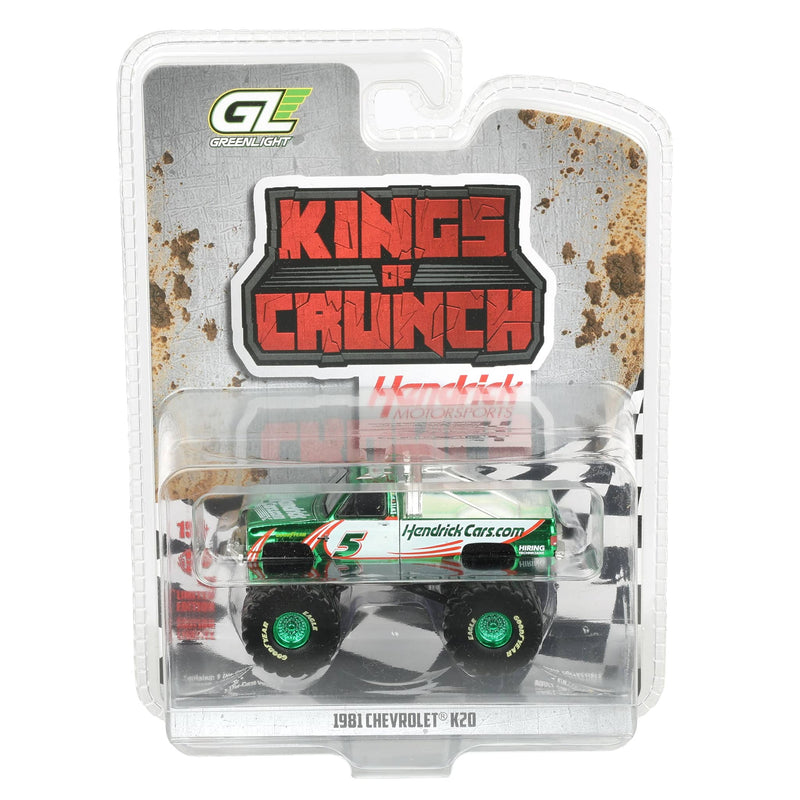 Green Chrome Chase Unit ~ 1/64 1981 Chevrolet K20 Monster Truck, Kyle Larson #5 HendrickCars.com, Kings of Crunch Hendrick Motorsports Edition