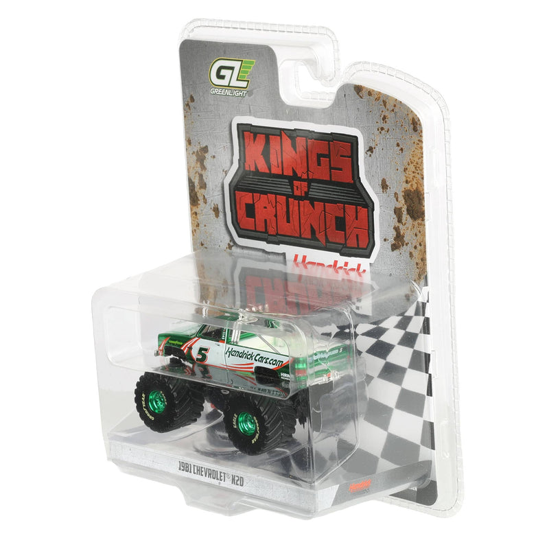 Green Chrome Chase Unit ~ 1/64 1981 Chevrolet K20 Monster Truck, Kyle Larson #5 HendrickCars.com, Kings of Crunch Hendrick Motorsports Edition