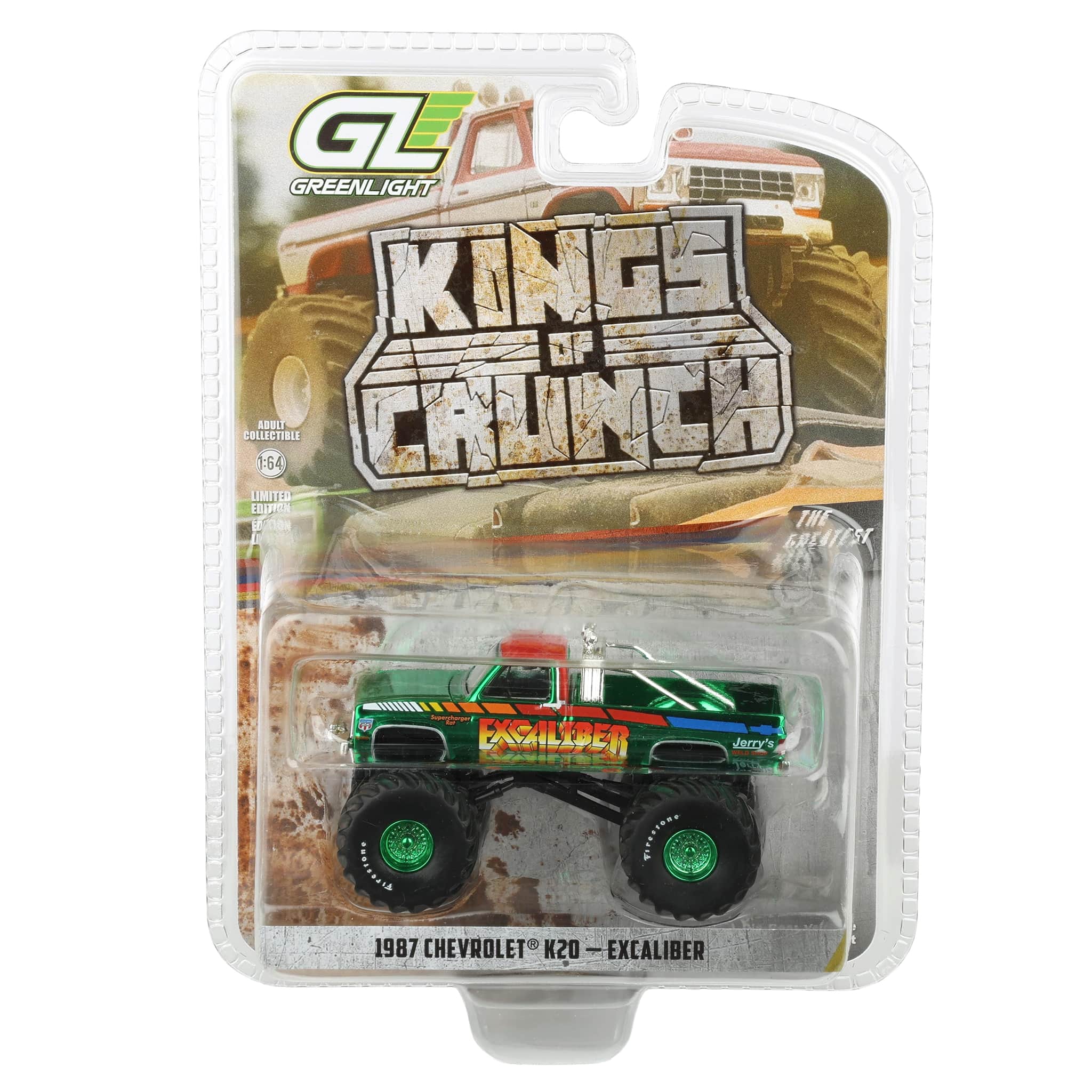 Green Chrome Chase Unit ~ 1/64 1987 Chevrolet K20, Excaliber