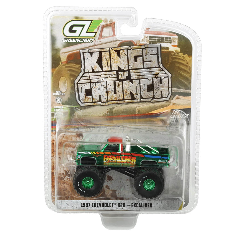 Green Chrome Chase Unit ~ 1/64 1987 Chevrolet K20, Excaliber, Kings of Crunch The Greatest Hits by GreenLight Collectibles