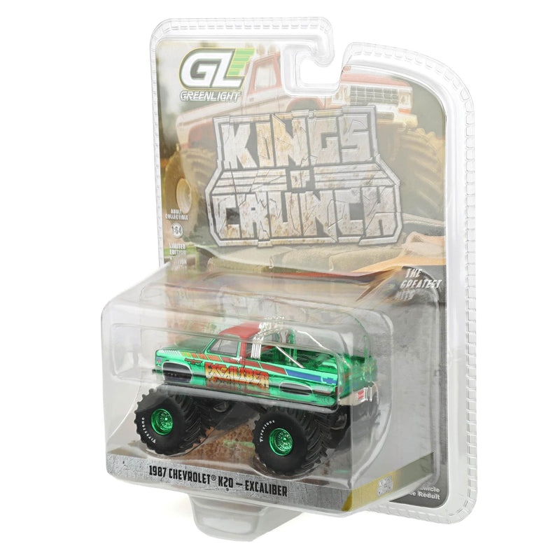 Green Chrome Chase Unit ~ 1/64 1987 Chevrolet K20, Excaliber, Kings of Crunch The Greatest Hits by GreenLight Collectibles