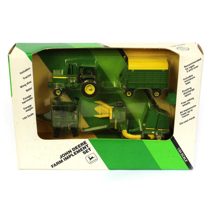 1/64 John Deere 2WD Tractor, Wing Disc, Baler, Harvester & Wagon Set