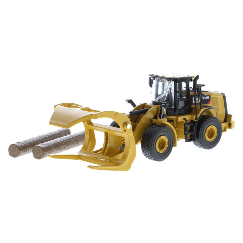 1/64 Caterpillar 950M Wheel Loader with Log Fork, Bucket & 2 Log Poles, Diecast Masters Play & Collect
