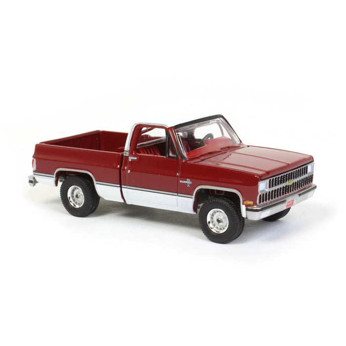 1/64 1981 Chevrolet Silverado 10 Carmine Red, White Roof & Sides, Auto World