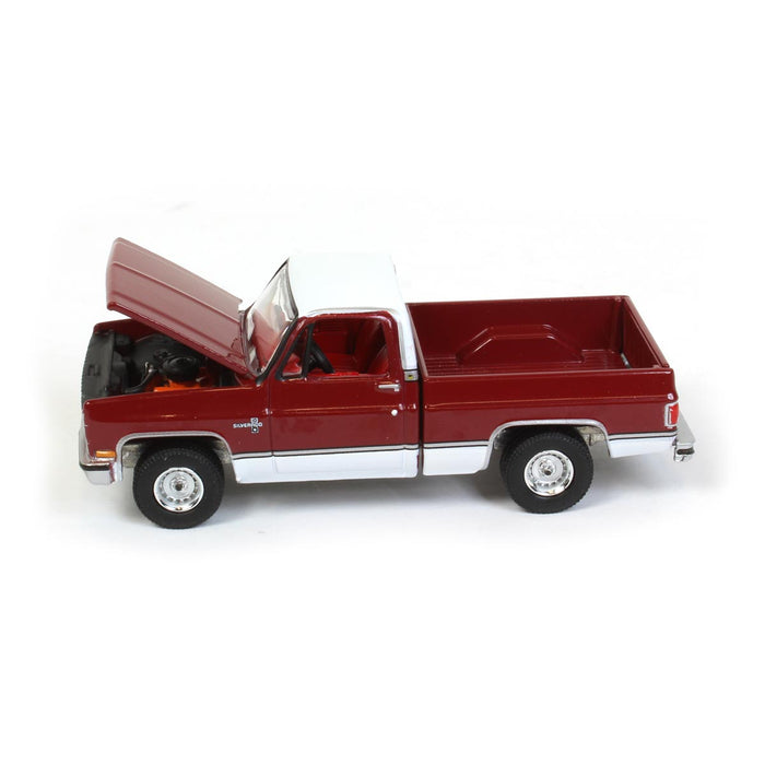 1/64 1981 Chevrolet Silverado 10 Carmine Red, White Roof & Sides, Auto World