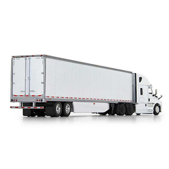 (B&D) 1/64 White 2018 Freightliner Cascadia Sleeper & Utility Trailer w/ Skirts, DCP by First Gear - Damaged Box