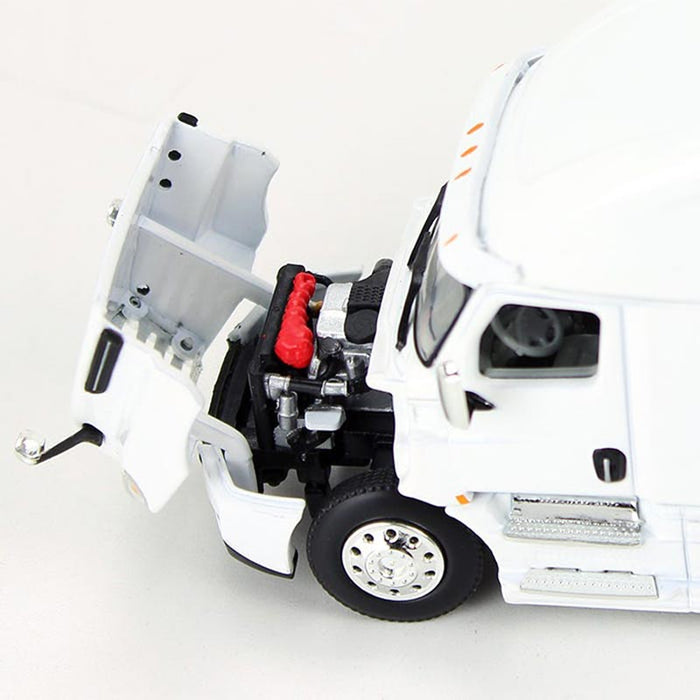 (B&D) 1/64 White 2018 Freightliner Cascadia Sleeper & Utility Trailer w/ Skirts, DCP by First Gear - Damaged Box