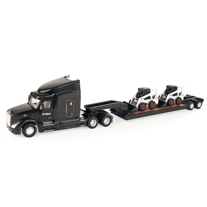 1/32 Big Roads Peterbilt 579 w/ Lowboy & 2 Die-cast Bobcat S450 Skid Loaders