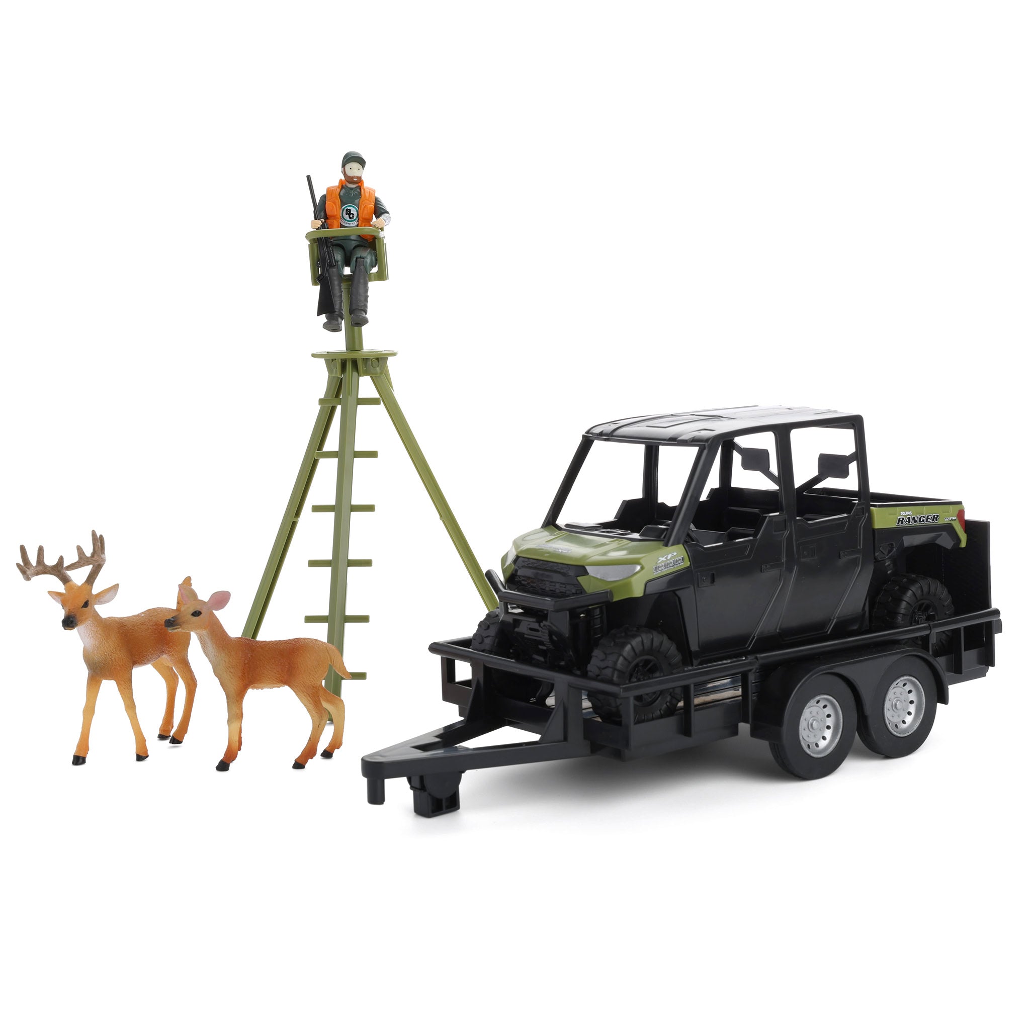 1/20 Polaris Ranger with ATV Trailer, Hunter, Tree Stand, and Deer