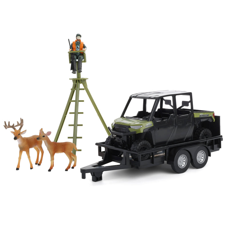 1/20 Polaris Ranger with ATV Trailer, Hunter, Tree Stand, and Deer by Big Country Toys