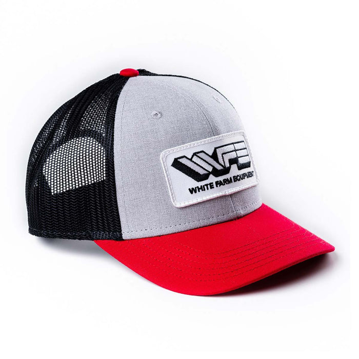 White Farm Equipment Logo Silver/Red/Black Mesh Back Hat