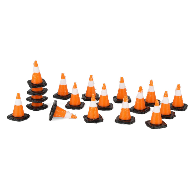 1/50 Pack of 18 Orange Traffic Cones with Black Bases, 3D Printed
